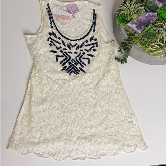 Romeo & Juliet Couture Beaded Lace Tank top new with tags ivory lace - Picture 1 of 8